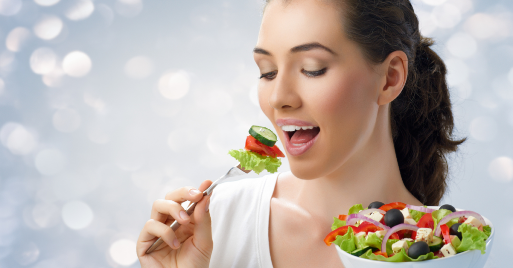 Woman eating healthy food.