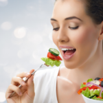 Woman eating healthy food.